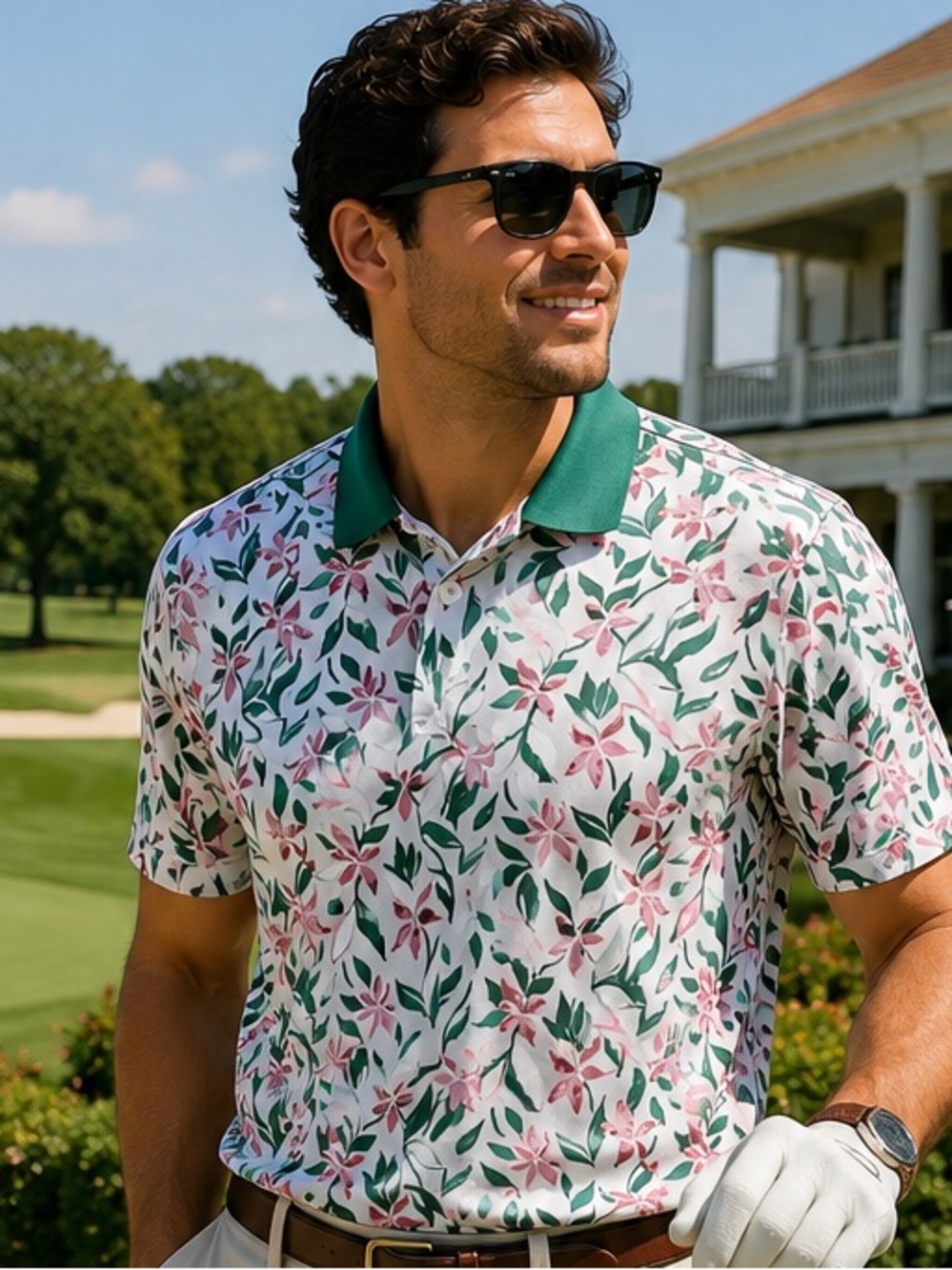 Bonobos Golf Performance Floral Polo Shirt Men’s M Standard Fit White Pink Green